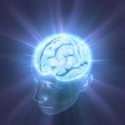 Image: head with brain radiating light.
